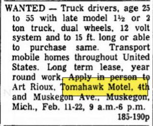 Tomahawk Motel (Devonshire Hotel, Downtowner Motor Inn) - Feb 1963 Ad For Truck Drivers (newer photo)